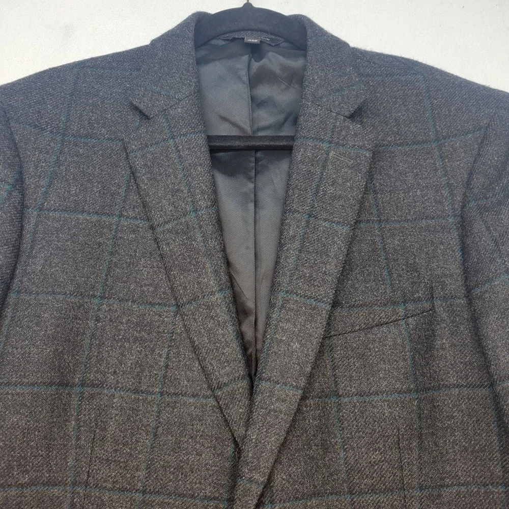 Banana Republic Sport Coat Mens 42R Gray Windowpane Wool Standard Fit Blazer